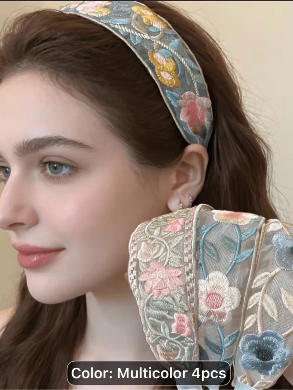Embroidered Ethnic style Floral Padded Headband - Multicolor
